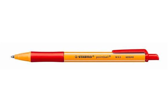 Kuličkové pero Pointball, červená, 0,5mm, stiskací mechanismus, STABILO