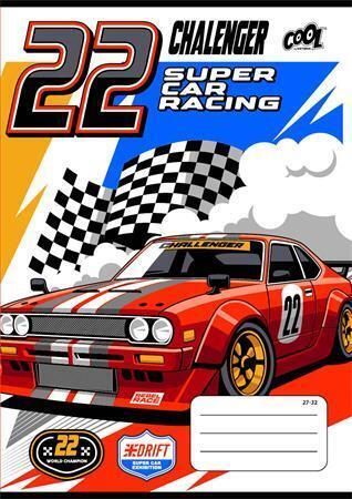 Sešit Race cars, 27-32, mix motivů, A5, čtverečkovaný, 32 listů, COOL BY VICTORIA