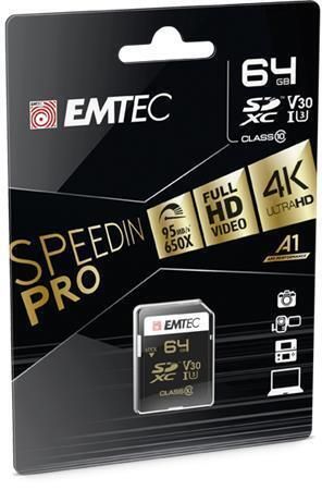 Paměťová karta SpeedIN, SDXC, 64GB, UHS-I/U3/V30, 95/85 MB/s, EMTEC ECMSD64GXC10SP