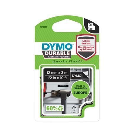 Páska D1 Durable, bílá na černé,  12 mm x 3 m, DYMO