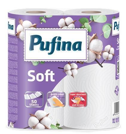 Papírové utěrky Soft, 2-vrstvé, 50 útržků, 2 role, PUFINA PP20643 ,balení 2 ks