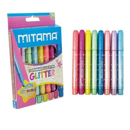 Fixy se třpytkami JUMBO, 8 různých barev, 5 mm, kulaté, MITAMA 62937 ,balení 8 ks