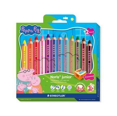 Barevné pastelky Noris junior 140, 12 barev, 3v1, edice Peppa Pig, šestihranné, STAEDTLER 140 C12
