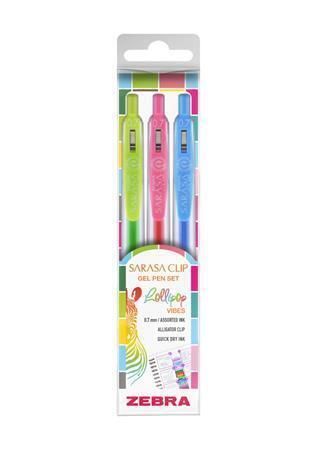 Gelové pero Sarasa Clip Lollipop, 3 různé barvy, 0,33 mm, stiskací mechanismus, ZEBRA 99431