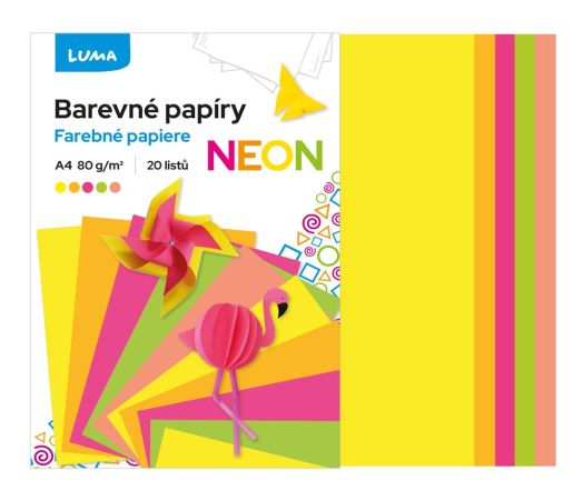 Barevné papíry A4 nelepicí 20 listů / neonový mix