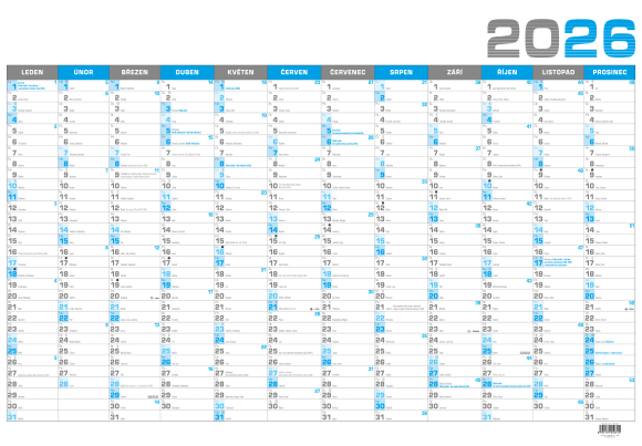 Plánovací roční nástěnné mapy - modrá / BKA4 Plánovací roční nástěnné mapy - modrá / BKA4