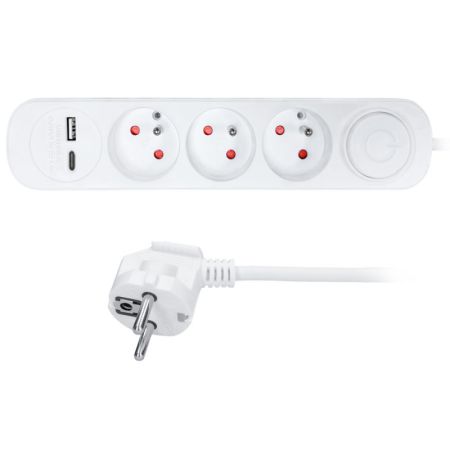 Prodlužovací přívody s USB A+C - 3 zásuvky / 2 m Prodlužovací přívody s USB A+C - 3 zásuvky / 2 m