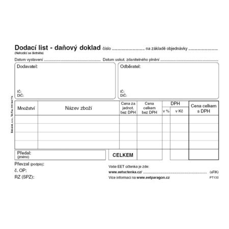 Dodací list daňový doklad Baloušek A6 / 50 listů / NCR / PT130 Dodací list daňový doklad Baloušek A6 / 50 listů / NCR / PT130