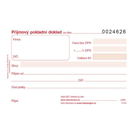 Příjmový pokladní doklad Baloušek A6 / číslovaný / 50 listů 1+1 / PT022