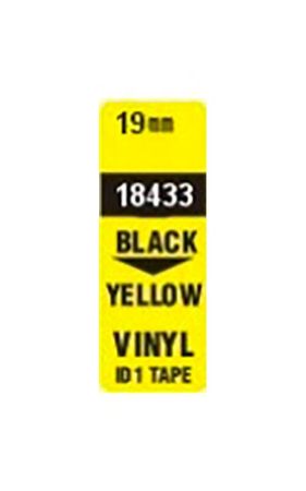 Pásky D1 vinylové permanentní - 19 mm x 5,5 m / černý tisk / žlutá páska