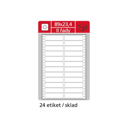 Tabelační etikety s vodící drážkou - 89 x 23,4 mm dvouřadé 12000 etiket / 500 skladů Tabelační etikety s vodící drážkou - 89 x 23,4 mm dvouřadé 12000 etiket / 500 skladů