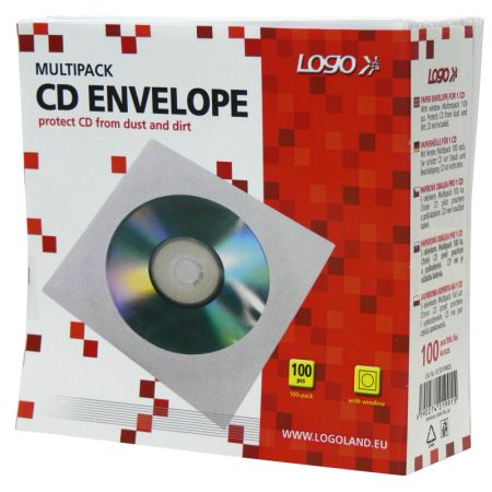 Obálky na CD / DVD - 100 ks / bílá / s okénkem Obálky na CD / DVD - 100 ks / bílá / s okénkem