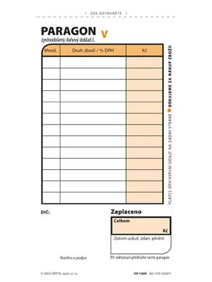 Optys 1089 paragon blok 75 mm x 150 mm číslovaný 2 x 50 listů NCR