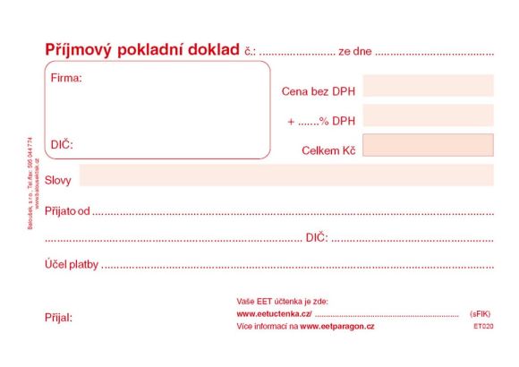 Příjmový pokladní doklad Baloušek A6 / nečíslovaný / 50 listů / ET020