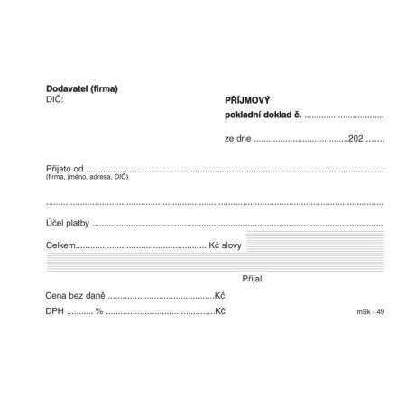 MSK 7400049 příjmový pokladní doklad nečíslovaný 100 listů NCR A6 MSK 7400049 příjmový pokladní doklad nečíslovaný 100 listů NCR A6