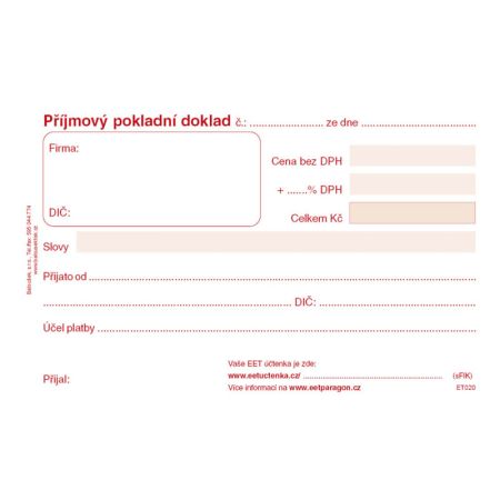 Příjmový pokladní doklad Baloušek A6 / nečíslovaný / 50 listů / ET020