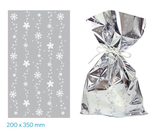 Vánoční celofánový sáček - stříbrné vločky / 20 x 35 cm Vánoční celofánový sáček - stříbrné vločky / 20 x 35 cm