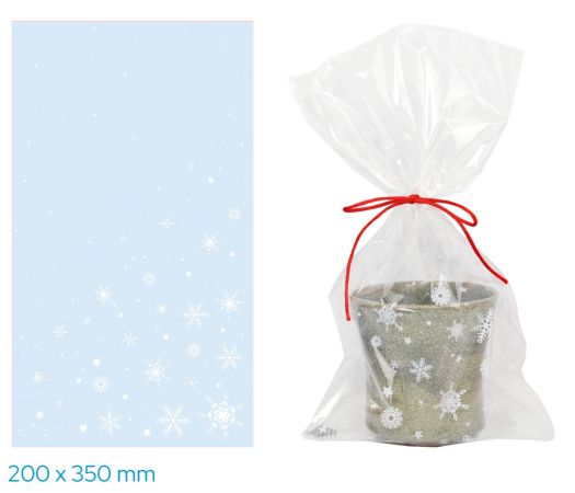Vánoční celofánový sáček - transparentní vločky a hvězdičky / 20 x 35 cm