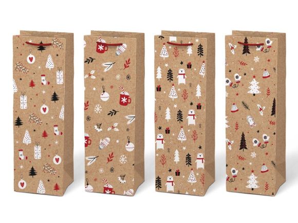 Vánoční taška na lahev - KRAFT mix / 12 x 36 x 10 cm Vánoční taška na lahev - KRAFT mix / 12 x 36 x 10 cm