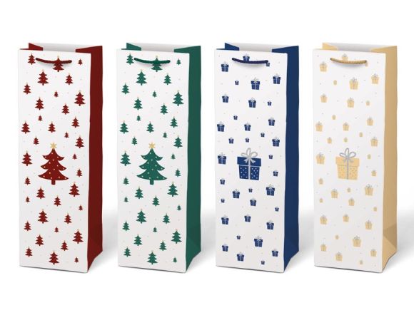 Vánoční taška na lahev - KRAFT mix / 12 x 36 x 10 cm Vánoční taška na lahev - KRAFT mix / 12 x 36 x 10 cm