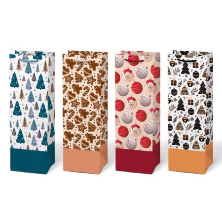 Vánoční taška na lahev - KRAFT mix / 12 x 36 x 10 cm Vánoční taška na lahev - KRAFT mix / 12 x 36 x 10 cm