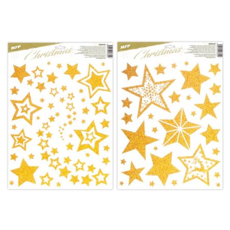 Okenní fólie Glitr - mix zlaté hvězdy / 30 x 42 cm