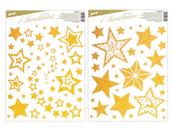 Okenní fólie Glitr - mix zlaté hvězdy / 30 x 42 cm Okenní fólie Glitr - mix zlaté hvězdy / 30 x 42 cm