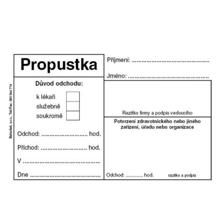 Propustka Baloušek A7 / 50 listů / ET077 Propustka Baloušek A7 / 50 listů / ET077