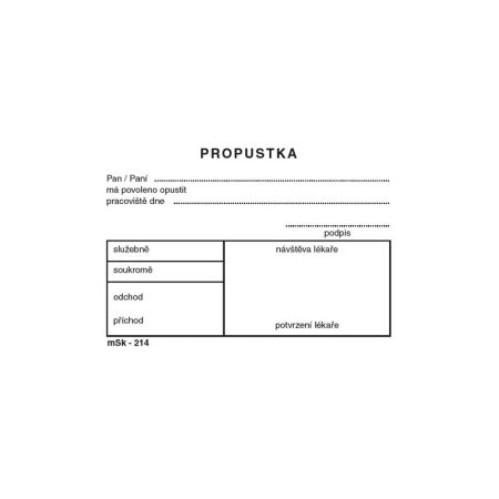 MSK 7400214 propustky 100 listů A7