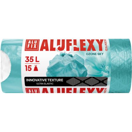 Pytle Alufix Aluflexy stahovací - 53x60 cm / 35l / 28my / 15ks / tyrkysová Pytle Alufix Aluflexy stahovací - 53x60 cm / 35l / 28my / 15ks / tyrkysová