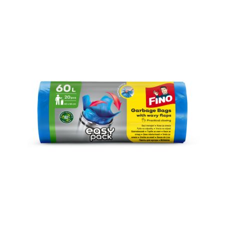 Pytle do koše FINO Easy Pack vázací - 60x66 cm / 60 l / 18 my / 20 ks / modrá Pytle do koše FINO Easy Pack vázací - 60x66 cm / 60 l / 18 my / 20 ks / modrá