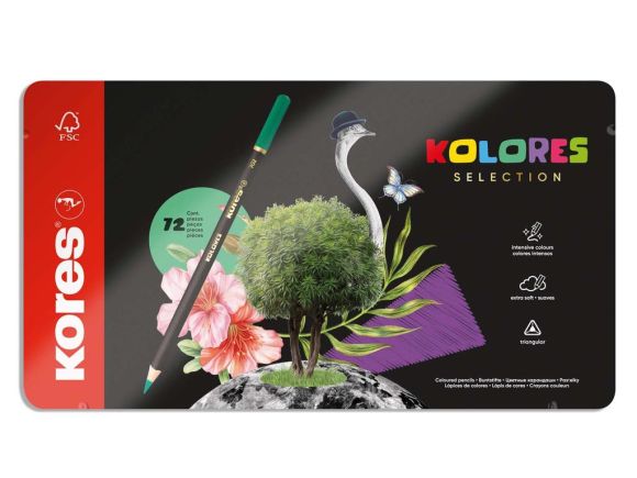 Pastelky Kores Kolores plechový box trojhranné / 72 barev