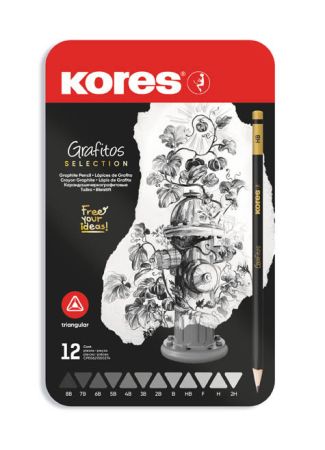 Tužka Kores trojhranná Grafitos set - 12 ks / plechový box