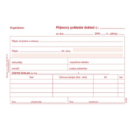 Příjmový pokladní doklad i pro podvojné účetnictví Baloušek A6 / nečíslovaný / 50 listů / ET030