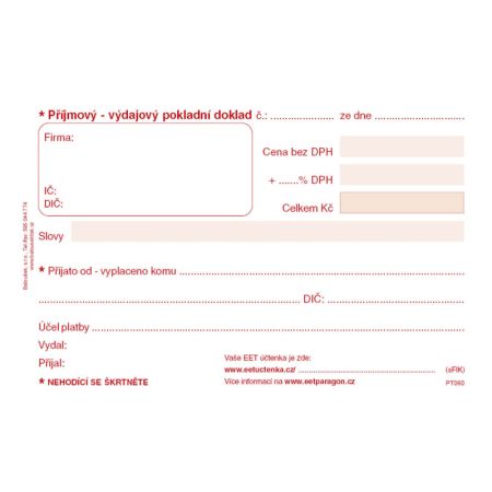 Univerzální příjmový a výdajový pokladní doklad Baloušek A6 / nečíslovaný / 50 listů / NCR / PT060 Univerzální příjmový a výdajový pokladní doklad Baloušek A6 / nečíslovaný / 50 listů / NCR / PT060