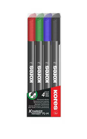 Popisovač Kores K-Marker Permanent - sada 4 ks / kulatý tenký hrot