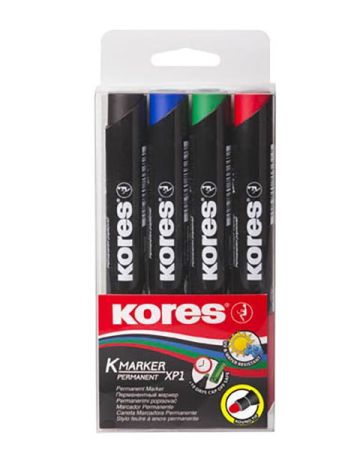 Popisovač Kores K-Marker Permanent - sada 4 ks / kulatý hrot