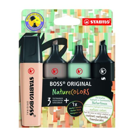 Zvýrazňovač STABILO® BOSS ORIGINAL NatureCOLORS / sada 4 ks