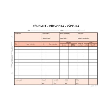 Optys 1087 příjemka - převodka - výdejka 100 listů NCR A5 Optys 1087 příjemka - převodka - výdejka 100 listů NCR A5