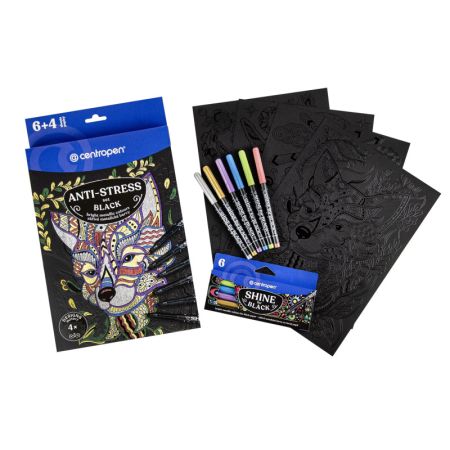 Omalovánky A4 - Antistress black 9390 + 6 ks popisovačů Omalovánky A4 - Antistress black 9390 + 6 ks popisovačů