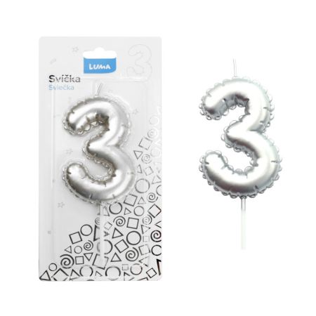 Svíčka dortová č. 3 - stříbrná