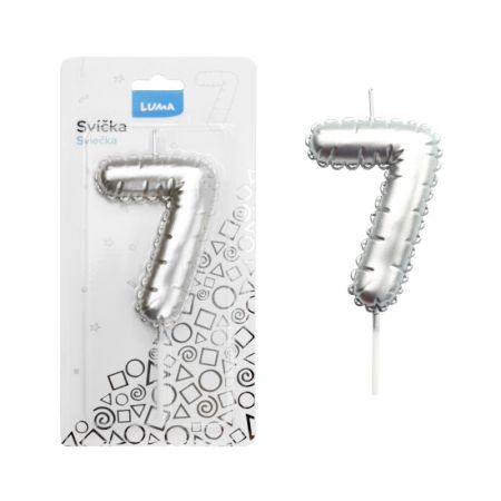 Svíčka dortová č. 7 - stříbrná