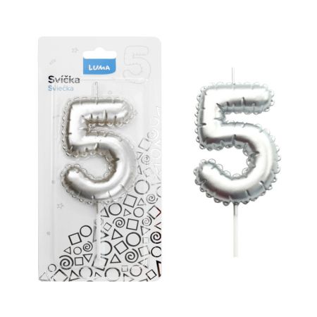 Svíčka dortová č. 5 - stříbrná