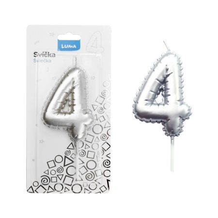 Svíčka dortová č. 4 - stříbrná