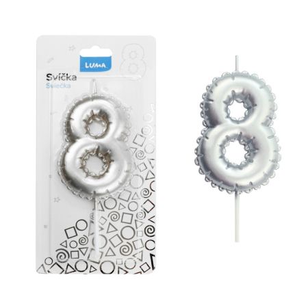 Svíčka dortová č. 8 - stříbrná
