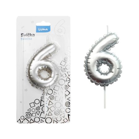 Svíčka dortová č. 6 - stříbrná