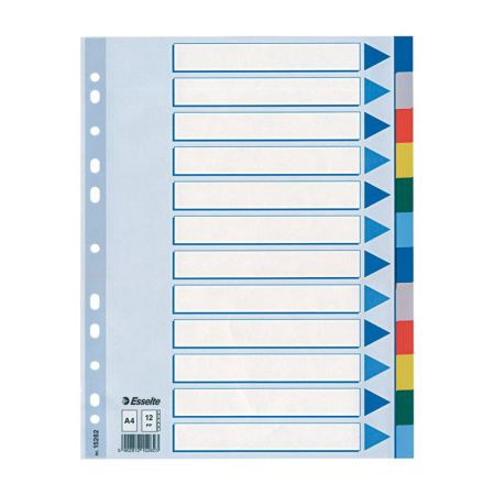 Rozdružovač A4 plastový Esselte - barevný / 12 listů Rozdružovač A4 plastový Esselte - barevný / 12 listů