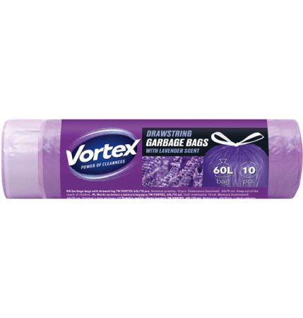 Pytle do koše Vortex stahovací - 60x70 cm / 60l / 10ks / s vůní levandule
