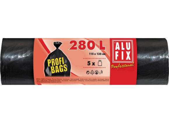 Pytle na odpad Alufix Premium - 115x135cm / 280l / 60my / 5ks / černá