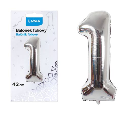 Balónek č. 1 - stříbrný / 43cm